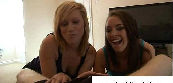  Two nasty girls are dominating a cock